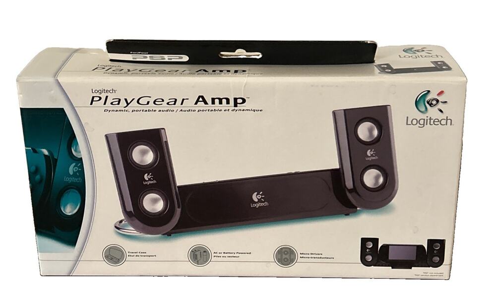 Logitech PlayGear Amp Speaker For Sony PSP Model S-0179A Black W/Case Open Box